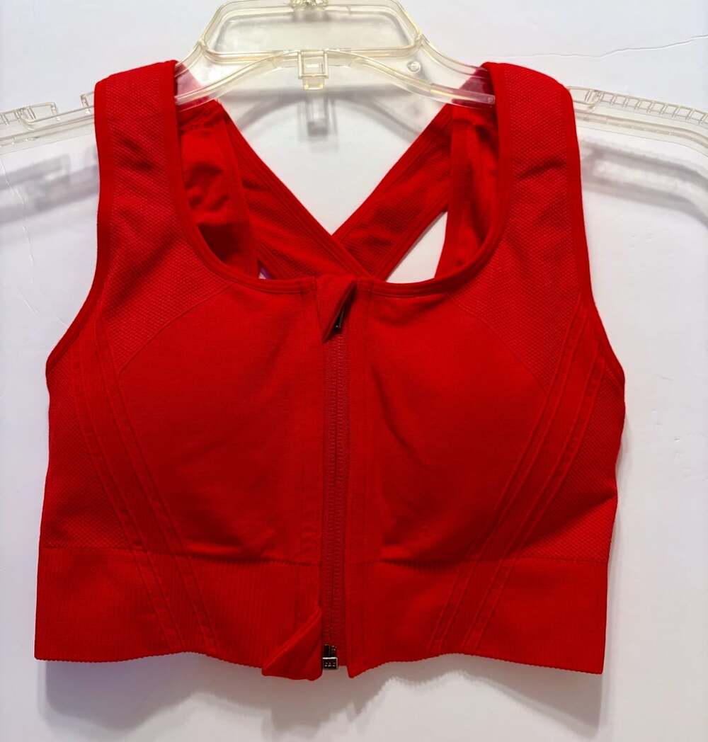 Avia Zip Front Sports Bra Size S Red Criss Cross Back AV24031
